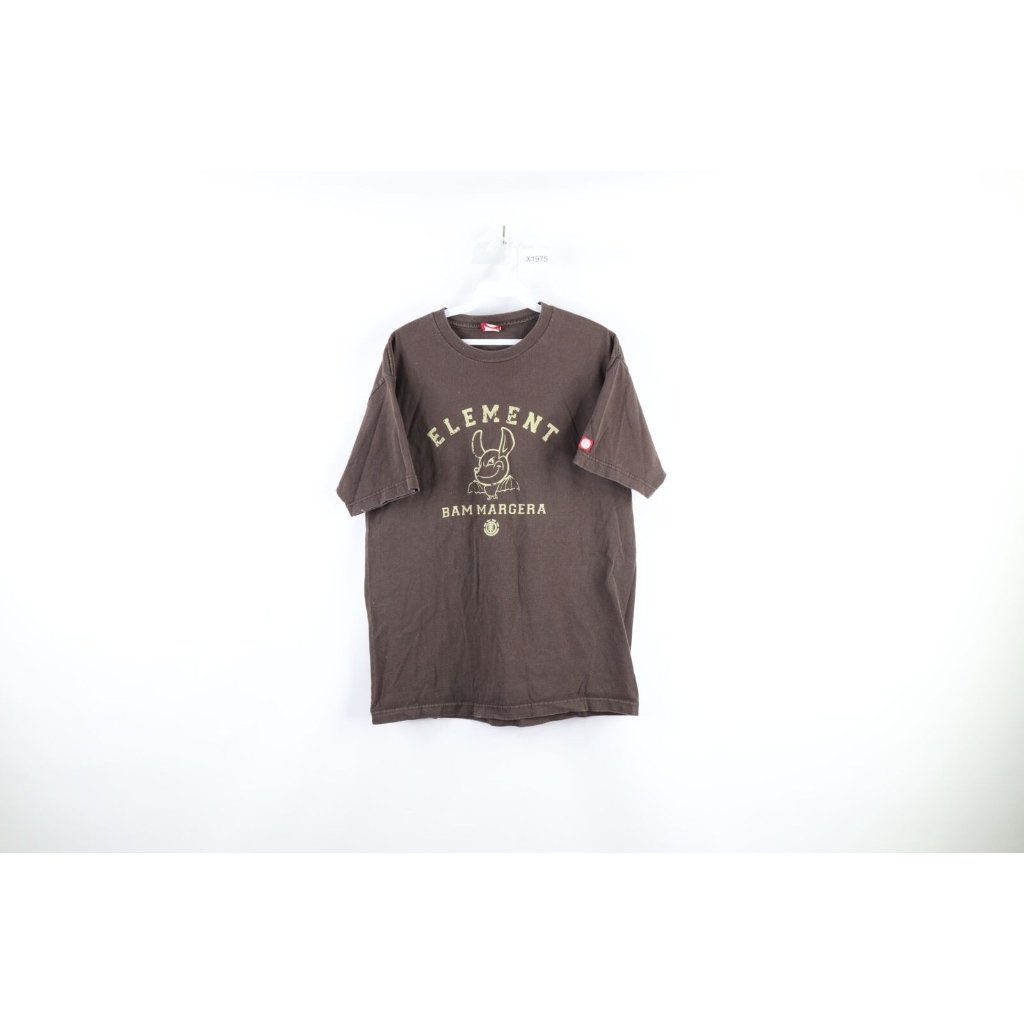 Vintage Element Skateboards Large Faded Bam Margera Bat Spell Out TShirt Brown